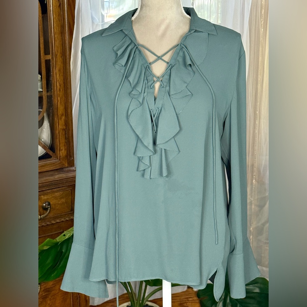 Ann Taylor Sage Green Ruffle Blouse